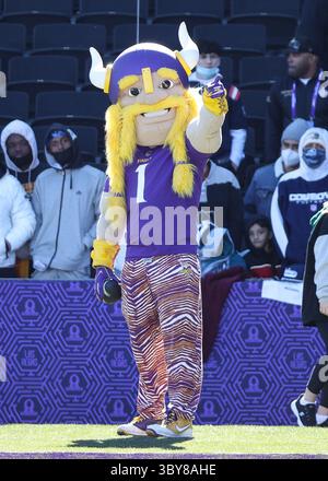 3 février 2022 : Viktor the Viking, mascotte des Vikings du Minnesota, lors de la pratique du NFC Pro Bowl au Las Vegas Ballpark, Nevada. Darren Lee/CSM(image de crédit : &copy ; Darren Lee/CSM via ZUMA Wire) Banque D'Images