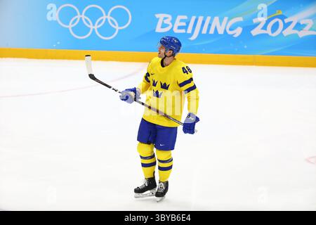 16 février 2022, Beijing, Hebei, Chine : CARL KLINGBERG, de Suède, pendant le match des quarts de finale des éliminatoires masculins de hockey sur glace entre la Suède et le Canada le 16 février à Beijing, Chine (image crédit : © Mickael Chavet/ZUMA Press Wire) Banque D'Images