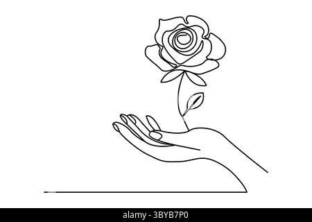 Icône de fleur de rose dans une ligne style minimaliste illustration de contour isolé Illustration de Vecteur