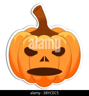 Citrouille Jack-o-lanterne en colère de dessin animé avec tige Illustration de Vecteur