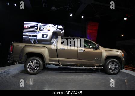 12 janvier 2014 - Detroit, MICH, États-Unis - le tout nouveau Canyon 2015 de GMC a été présenté lors d'un événement au Russell Industrial Center de Detroit, le 12 janvier 2014. (Crédit image : © Romain Blanquart/Detroit Free Press via ZUMA Press Wire) Banque D'Images