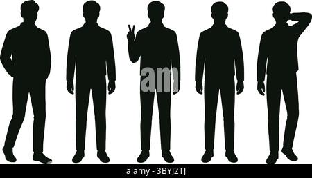 Silhouette noire et blanche illustrations d'hommes dans diverses poses Illustration de Vecteur