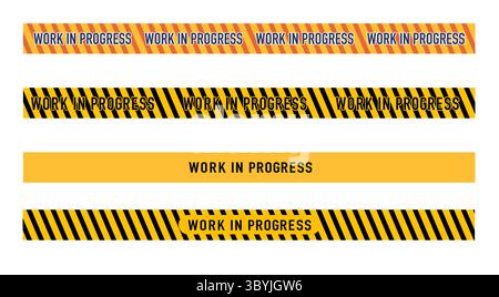 Bandes barrières et bannières Work in Progress avec différents motifs de rayures et motifs jaunes solides parfaits pour indiquer le développement en cours ou Illustration de Vecteur