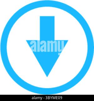 Un graphique simple et épuré avec une flèche vers le bas bleu vif entourée d'un cercle bleu assorti sur fond blanc. Illustration de Vecteur