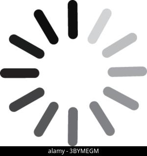 Un graphique de spinner radial avec des barres régulièrement espacées, alternant entre gris foncé et gris clair, suggérant un processus de chargement ou une période d'attente. Illustration de Vecteur