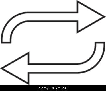 Une icône de dessin au trait simple et propre comportant deux flèches courbes formant un mouvement circulaire répétitif, suggérant un rafraîchissement, un rechargement ou un cycle. Illustration de Vecteur