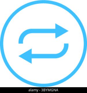 Une icône bleue simple et nette avec deux flèches courbes formant une boucle circulaire, symbolisant le rafraîchissement, la répétition ou l'échange. Illustration de Vecteur