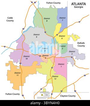 Carte administrative du district d'Atlanta, Géorgie, États-Unis Banque D'Images