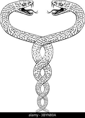 Serpents deux Helix Vintage illustration entrelacée Illustration de Vecteur