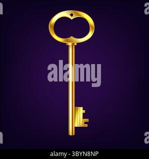 Illustration élégante d'une clé vintage dorée avec un design complexe sur fond sombre. Représente le mystère et le luxe. Parfait pour la sécurité et antique Illustration de Vecteur