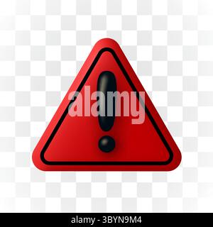 Icône de triangle d'avertissement de danger 3D. Alerte, avertissement ou notification d'urgence. Panneau de notification de danger isolé sur fond transparent. Illustration vectorielle Illustration de Vecteur