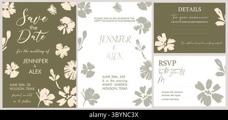 Élégante invitation de mariage floral sauver la date Illustration de Vecteur