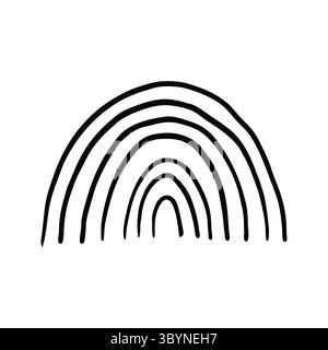 Un design arc-en-ciel abstrait simpliste dessiné à la main, conceptuellement esquissé dans des lignes noires audacieuses. Parfait pour les projets artistiques, les designs créatifs, ou minimalisti Illustration de Vecteur