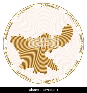 Jharkhand round logo design. State shape build of rings. Jharkhand text around the state. Vector Illustration. Illustration de Vecteur