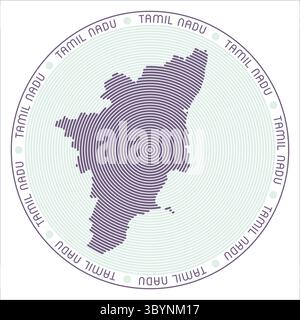 Logo rond Tamil Nadu. Forme de l'état construit avec des anneaux. Texte Tamil Nadu autour de l'état. Illustration vectorielle. Illustration de Vecteur