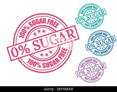 Un ensemble vectoriel de timbre en caoutchouc de grunge sans sucre à 100 % sans sucre Illustration de Vecteur