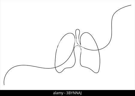 Dessin continu d'une ligne d'organe anatomique médical des poumons isolé sur fond blanc Illustration de Vecteur