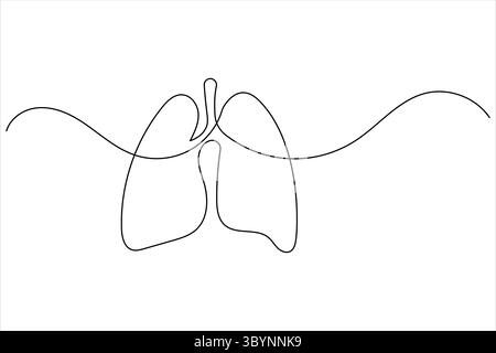 Dessin continu d'une ligne d'organe anatomique médical des poumons isolé sur fond blanc Illustration de Vecteur