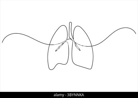 Dessin continu d'une ligne d'organe anatomique médical des poumons isolé sur fond blanc Illustration de Vecteur