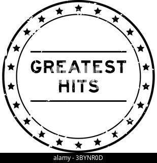 Grunge noir les plus grands hits mot rond joint caoutchouc timbre sur fond blanc Illustration de Vecteur