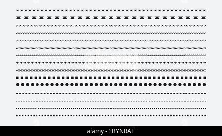 Groupe de collection de lignes pointillées de motifs sans couture. différents types de lignes pointillées. Ensemble de lignes pointillées noires isolées contre Illustration de Vecteur