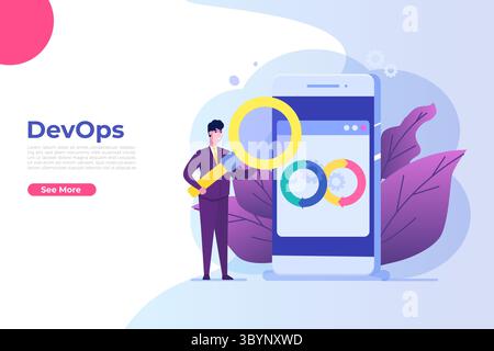 Concept DevOps. Développement d'applications, construction. Prototypage API, programmation et test. Illustration vectorielle Illustration de Vecteur