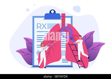 Pneumologie ou illustration vectorielle de concept pulmonaire. De minuscules médecins traitent, l'inspection vérifie les poumons humains. Illustration de Vecteur