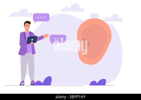 Écoute active, concept de compétence d'écoute. Illustration vectorielle. Illustration de Vecteur