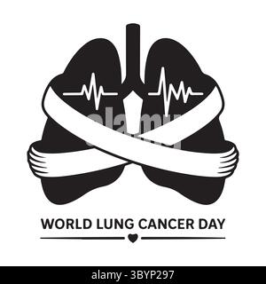 Ruban de sensibilisation des poumons avec symbole de santé des mains attentionnées Illustration de Vecteur