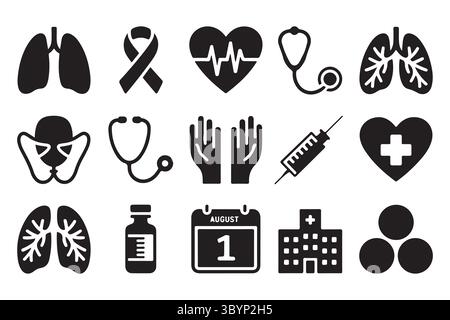Icônes médicales représentant la sensibilisation à la santé et la recherche Illustration de Vecteur