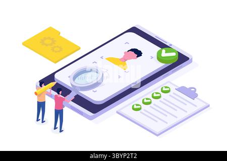 Connaître son client ou son kyc digital, en vérifiant l’identité de ses clients concept. Illustrations vectorielles isométriques Illustration de Vecteur