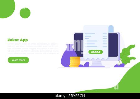Concept de paiement zakat en ligne, payez zakat en utilisant un concept de smartphone. Illustration vectorielle plate de dessin animé pour bannière, site Web, page de destination, flyer. Illustration de Vecteur