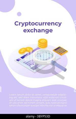 Minage de crypto-monnaie, échange, blockchain isométrique. Illustration vectorielle. Illustration de Vecteur