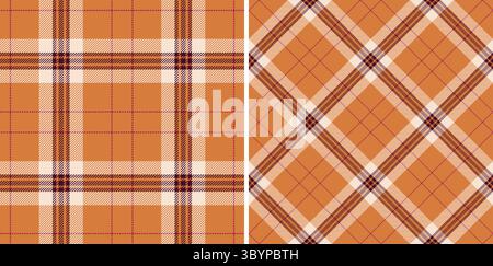 Deux motifs écossais automnaux sans couture dans des tons oranges chauds. Parfait pour les conceptions fallacieuses, les impressions textiles ou les arrière-plans de sites Web. Illustration de Vecteur