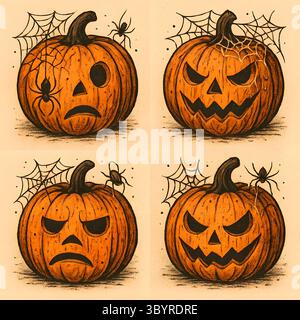Hand Painted Halloween Clipart – Cute Ghosts, Props & Spooky Objects in Watercolor Style Banque D'Images