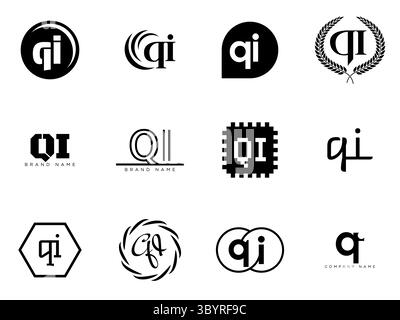 Modèle de société de logo QI. Lettre q et i logotype. Définissez différents lettrage serif classique et texte audacieux moderne avec des éléments de design. Typog. Police initiale Illustration de Vecteur
