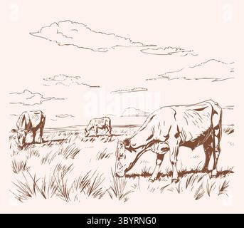 vaches et taureaux dans la prairie - silhouettes vectorielles Illustration de Vecteur