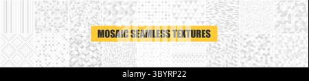 Collection de motifs géométriques vectoriels sans couture. Mosaïque de carreaux blancs et gris textures infinies. Fonds céramiques reproductibles Illustration de Vecteur