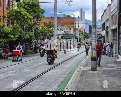 Colombie, Medellin, 13 mai 2023, tramway dans le quartier de Carabobo au centre-ville Banque D'Images