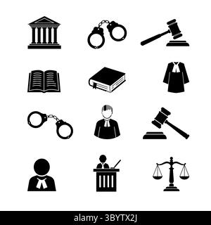 Jeu d'icônes juridiques du droit de la justice Illustration de Vecteur
