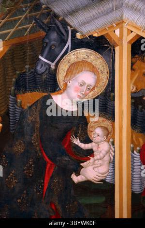 - John l'évangéliste. Nativité. Détail. Christ enfant et Marie. Tempera sur bois. Par Guerrau Gener et Lluís Borrassà- c- 1402-1411. MNAC. Espagne. Banque D'Images