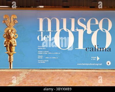 Colombie, Cali, 26 juillet 2024, panneau d'affichage musée de l'or Banque D'Images