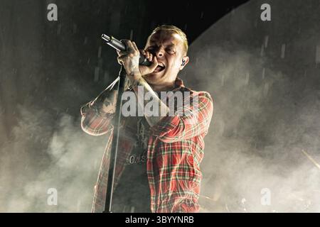 23 juin 2017, Copenhague, Danemark : Copenhague, Danemark. 23 juin 2017. Le groupe de metalcore britannique Architects se produit en live lors du festival danois de heavy metal Copehell 2017 à Copenhague. Ici, le chanteur Sam carter est vu en direct sur scène. (Crédit photo : Gonzales photo - Nikolaj Bransholm) (crédit image : © Nikolaj Bransholm/Gonzales photo via ZUMA Press) Banque D'Images