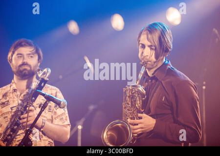 4 juillet 2019, Danemark, Roskilde : Roskilde, Danemark. 04 juillet 2019. Le Maurice Louca Elephantine Band donne un concert lors du festival de musique danois Roskilde Festival 2019., Credit :Thomas Rungstrom / ZUMA Press (Credit image : © Thomas Rungstrom/Gonzales photo via ZUMA Press) Banque D'Images