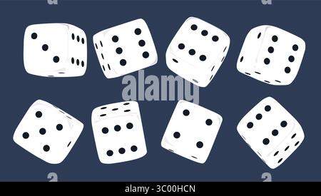 Dés blancs sur fond isolé. Dés roulants aléatoires. Cubes de rouleau blanc pour jeux de Paris. rendu 3d. Illustration de Vecteur