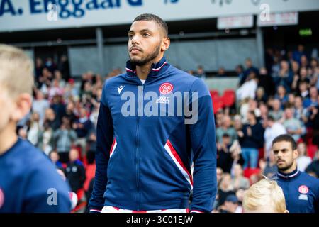 24 juillet 2022, Danemark, Aalborg : Aalborg, Danemark. 24 juillet 2022. Anosike Ementa d'AAB entre sur le terrain pour le match de Superliga 3F entre Aalborg Boldklub et FC Copenhagen à Aalborg Portland Park à Aalborg., Credit :Balazs Popal / ZUMA Press (Credit image : © Balazs Popal/Gonzales photo via ZUMA Press) Banque D'Images