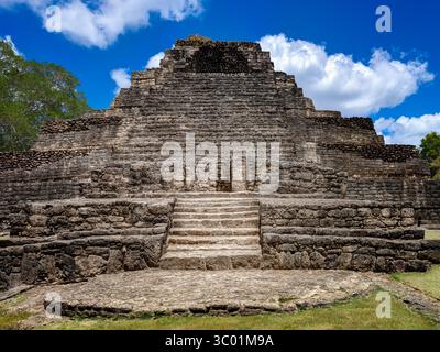 Temple 1, ruines mayas de Chacchoben. Circa 300-360AD. Costa Maya, Mexique Banque D'Images