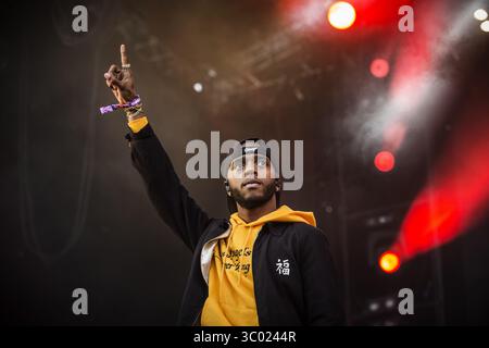 5 juillet 2018 - Roskilde, Danemark - Danemark, Roskilde - 5 juillet 2018. Le rappeur américain 6lack donne un concert live lors du festival de musique danois Roskilde Festival 2018. (Crédit photo : Gonzales photo - Christian Hjorth) (crédit image : © Christian Hjorth/Gonzales photo via ZUMA Press) Banque D'Images