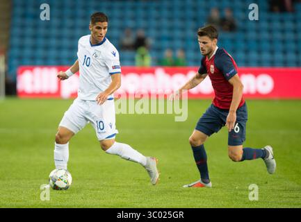 6 septembre 2018 - Oslo, Norvège - Norvège, Oslo - 6 juin 2018. Pieros Sotiriou (10 ans) de Chypre est marqué par le norvégien HÃÂ¥vard Nordtveit (6 ans) lors du match de football de l'UEFA Nations League entre la Norvège et Chypre au stade Ullevaal. (Crédit photo : Gonzales photo - Jan-Erik Eriksen) (crédit photo : © Jan-Erik Eriksen/Gonzales photo via ZUMA Press) Banque D'Images