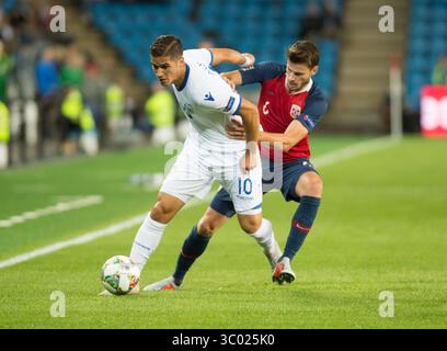6 septembre 2018 - Oslo, Norvège - Norvège, Oslo - 6 juin 2018. Pieros Sotiriou (10 ans) de Chypre est marqué par le norvégien HÃÂ¥vard Nordtveit (6 ans) lors du match de football de l'UEFA Nations League entre la Norvège et Chypre au stade Ullevaal. (Crédit photo : Gonzales photo - Jan-Erik Eriksen) (crédit photo : © Jan-Erik Eriksen/Gonzales photo via ZUMA Press) Banque D'Images